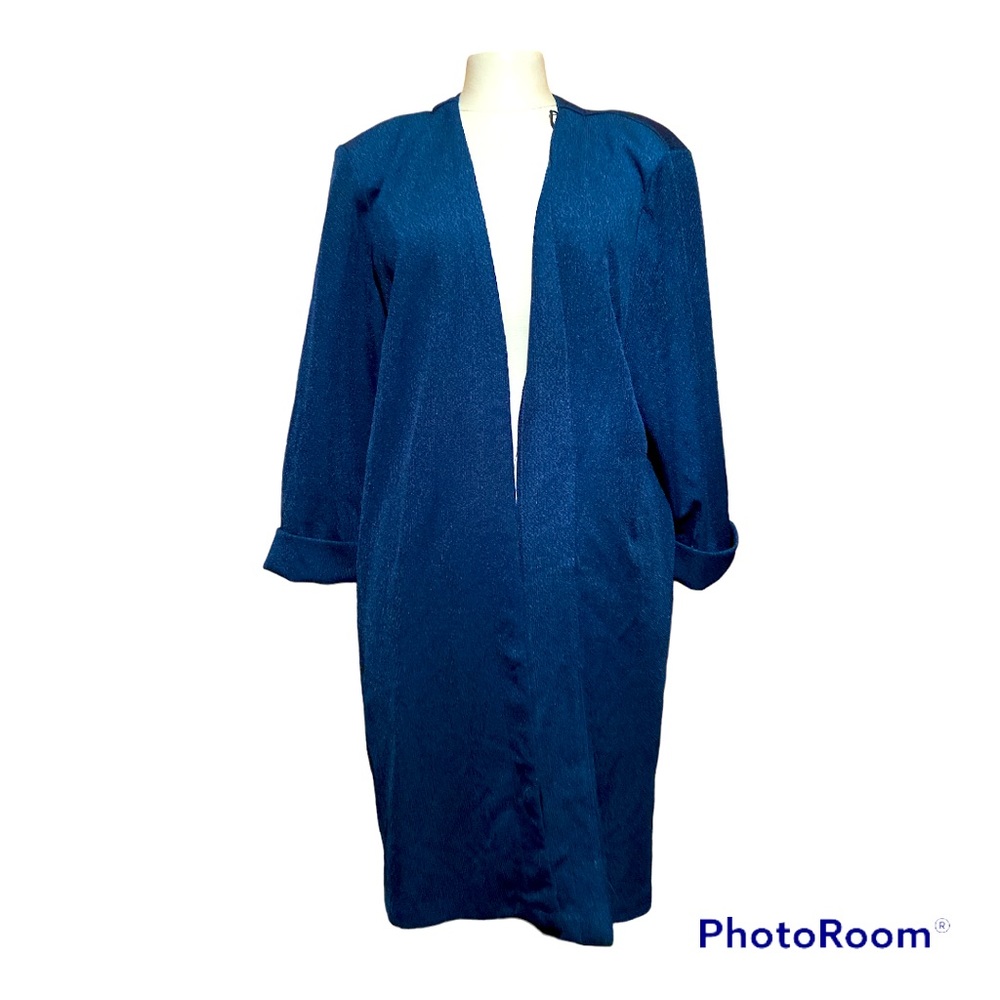 Vintage Another Thyme womans 20W blue ribbed polyester duster